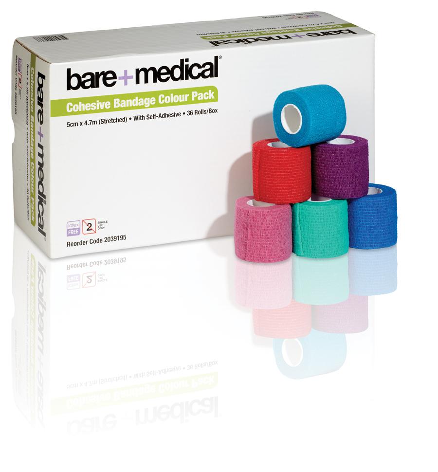 Cohesive Bandage 5CM X 4.7M Colour Pack 36 BAREMEDICAL